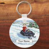 Schneemobil - Männlicher Cartoon Schlüsselanhänger (Vorderseite)