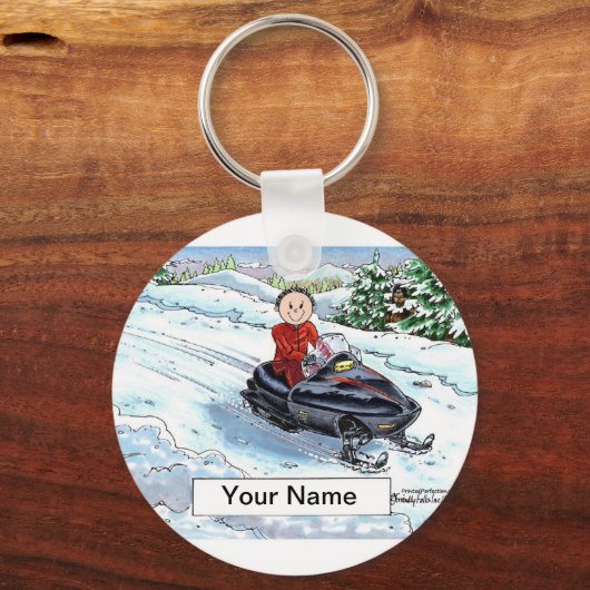 Schneemobil - Männlicher Cartoon Schlüsselanhänger (Vorderseite)