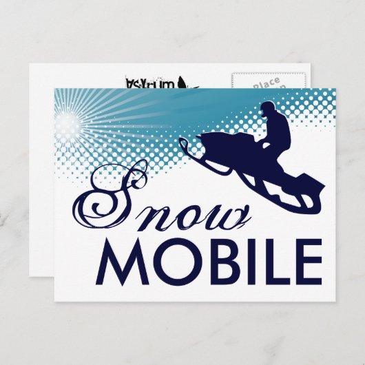 Schneemobil Postkarte (Vorne/Hinten)