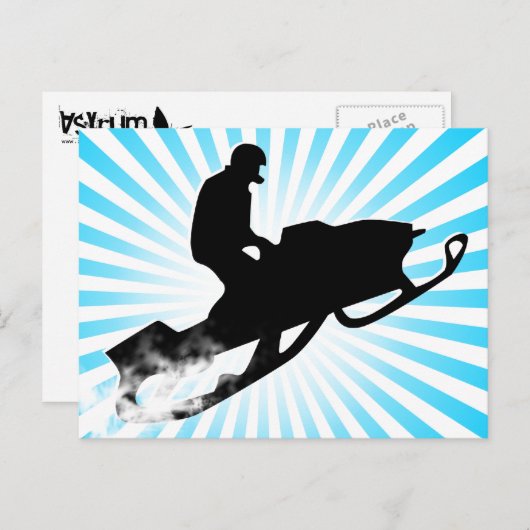 Schneemobil. Pulverschnee. Postkarte (Vorne/Hinten)