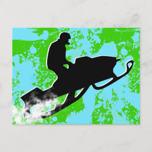 Schneemobil. Pulverschnee. Postkarte