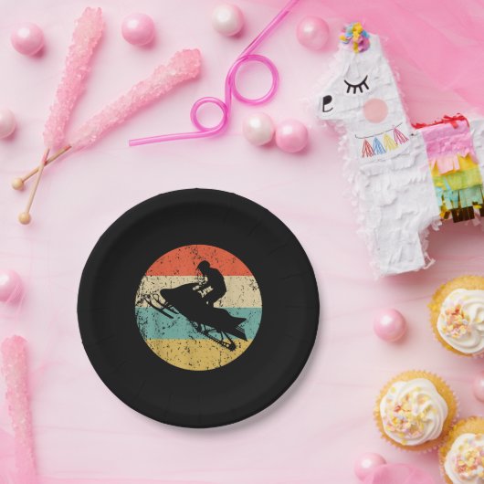 Schneemobil Retro Style Snowmobiling Pappteller (Party)