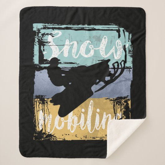 Schneemobil Retro Style Snowmobiling Sherpadecke (Vorderseite)