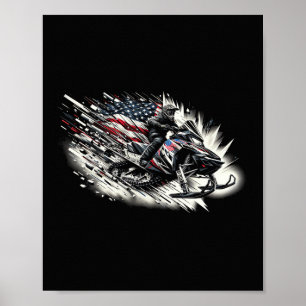 Schneemobil T Schneemobilfahren Freiheitsflagge La Poster