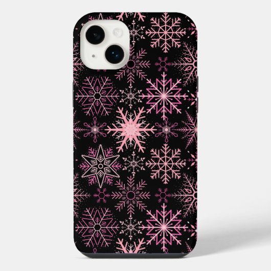 Schneemuster Rosa Schwarzer Hintergrund iPhone Hülle (Rückseite)
