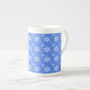 Schneemuster, Weiße Schneeflocken, Schnee, Blau Porzellantasse