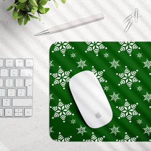 Schneemuster, Weiße Schneeflocken, Schnee, Grün Mousepad