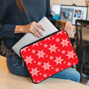 Schneemuster, Weiße Schneeflocken, Schnee, Rot Laptopschutzhülle
