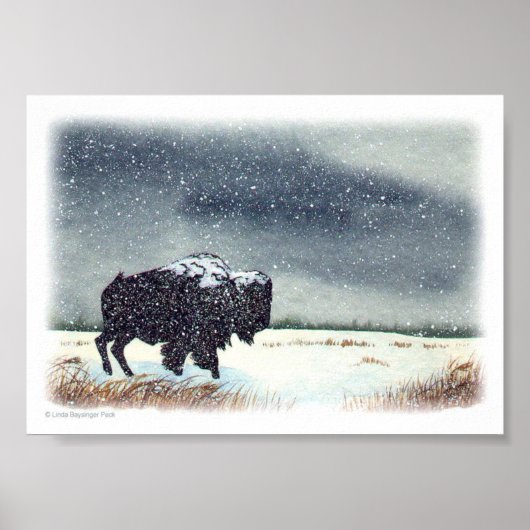 Schneemusterte Bison-Malerei Poster (Vorne)
