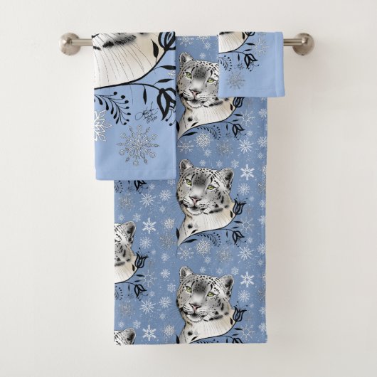 Schneeopard und Schneeflocken Badhandtuch Set (Insitu)