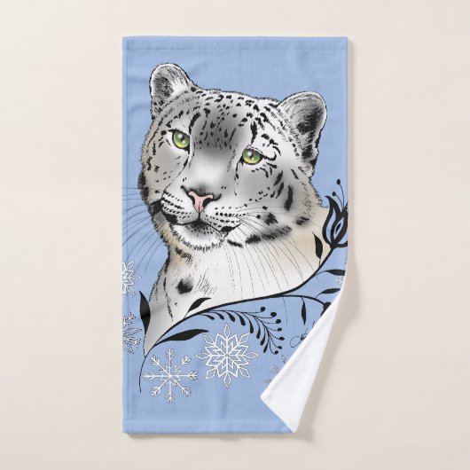 Schneeopard und Schneeflocken Badhandtuch Set (Handtuch)