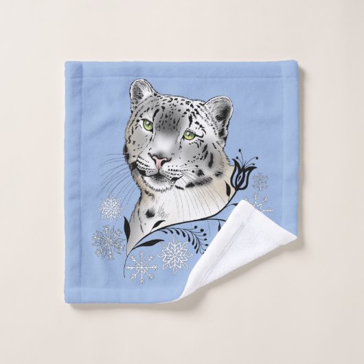 Schneeopard und Schneeflocken Badhandtuch Set (Waschlappen)
