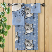 Schneeopard und Schneeflocken Badhandtuch Set