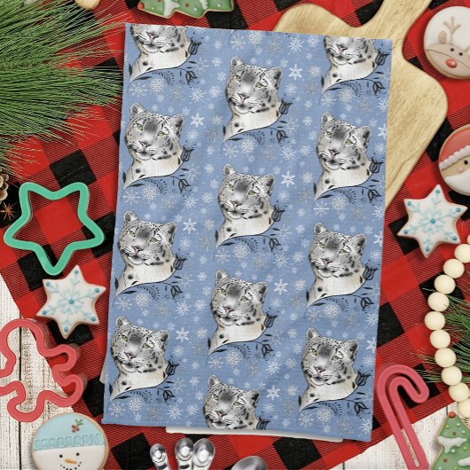 Schneeopard und Schneeflocken Geschirrtuch