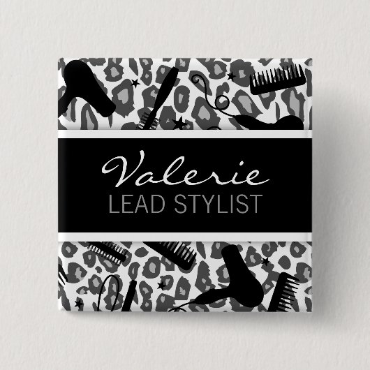 Schneeopardrucke (Custom) Friseursalon Name Abzeic Button (Vorderseite)