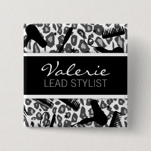 Schneeopardrucke (Custom) Friseursalon Name Abzeic Button