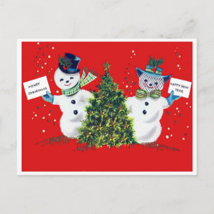 Schneepaar und Weihnachtsbaum, Vintag Postkarte