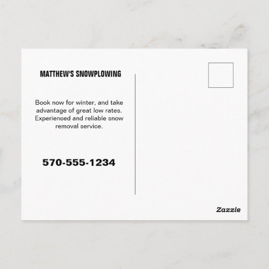 Schneepflug Lieferwagen LKW mit Pflugschnee Postkarte (Rückseite)