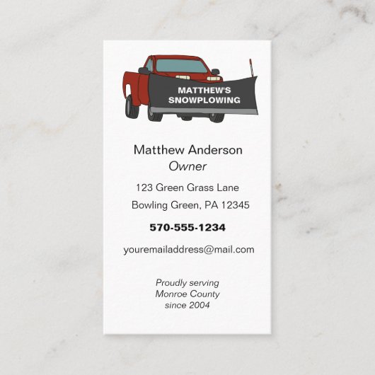 Schneepflug Lieferwagen LKW mit Pflugschnee Visitenkarte (Vorderseite)