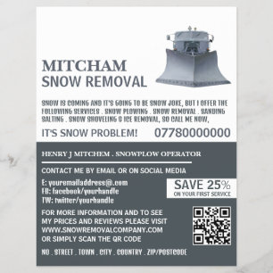 Schneepflug, Schneeentfernungsfirmenwerbung Flyer