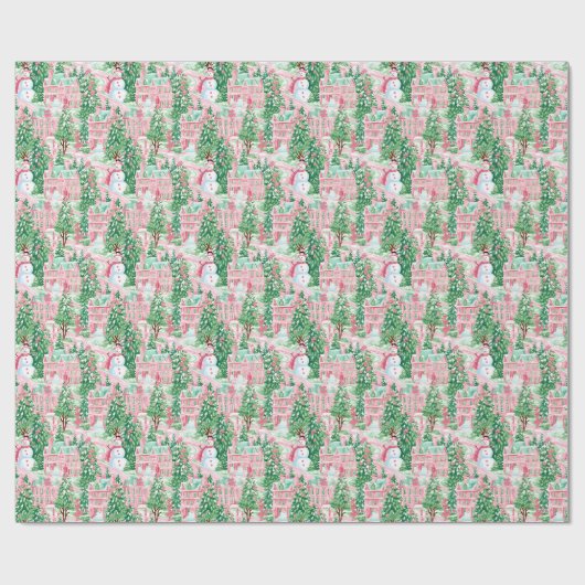 Schneepinken und grüne Weihnachtsstadt Geschenkpapier (Flach)