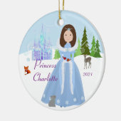 SchneePrinzessin mit braunem Haar Keramik Ornament (Links)