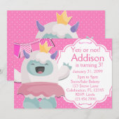 Schneeprinzessin Yeti Girls Geburtstag Einladung (Vorne/Hinten)