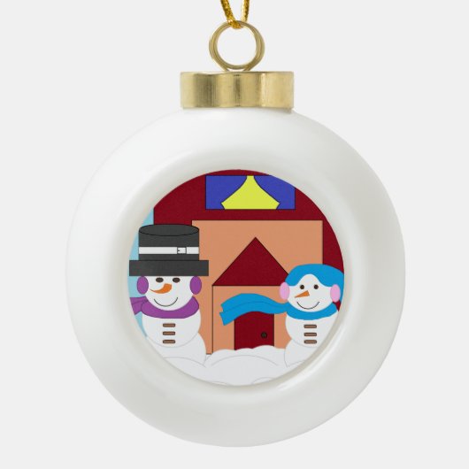 Schneereicher Winter: Keramik Kugel-Ornament (Vorderseite)