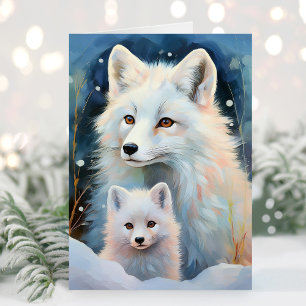 Schneereicher Winter Polarfuchs Moderne Kunst Karte