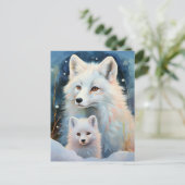 Schneereicher Winter Polarfuchs Moderne Kunst Postkarte (Stehend Vorderseite)