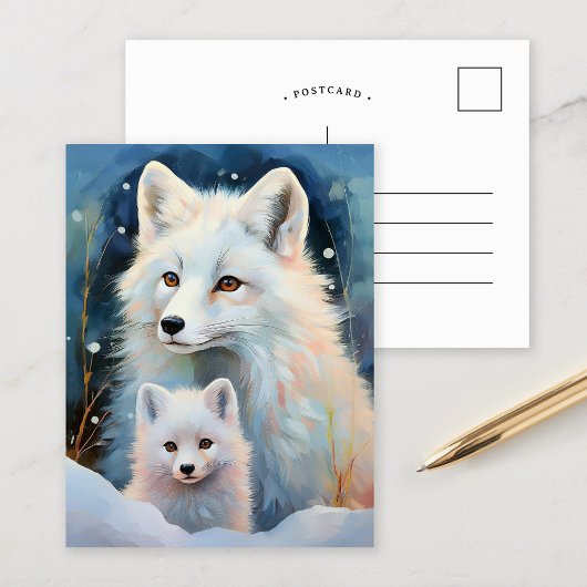 Schneereicher Winter Polarfuchs Moderne Kunst Postkarte