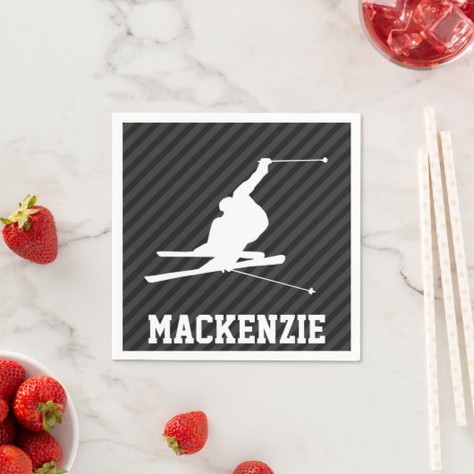 Schneeschlitten; Schwarz/Dunkelgrau Streifen Serviette (Beispiel)