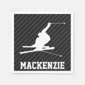 Schneeschlitten; Schwarz/Dunkelgrau Streifen Serviette (Vorderseite)