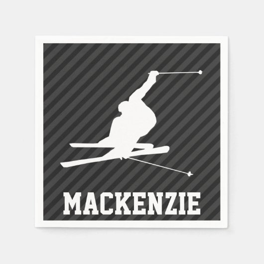 Schneeschlitten; Schwarz/Dunkelgrau Streifen Serviette (Vorderseite)