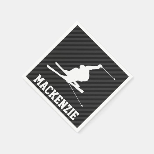 Schneeschlitten; Schwarz/Dunkelgrau Streifen Serviette (Ecke)