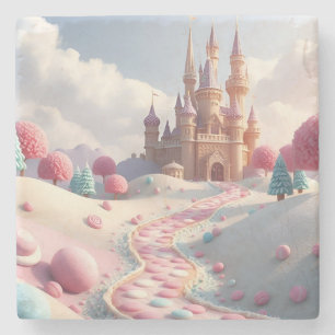 Schneeschloss der rosa Süßigkeitenfee Steinuntersetzer