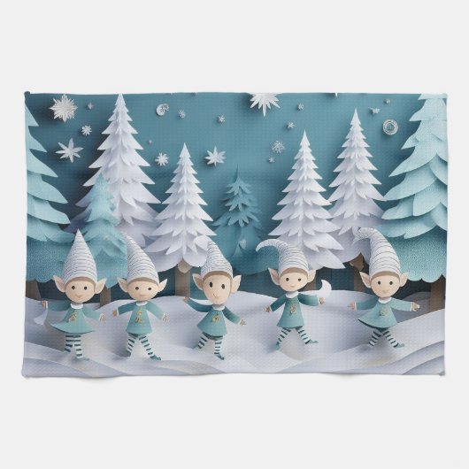 Schneeschneider-Elfen Weihnachten Geschirrtuch (Horizontal)