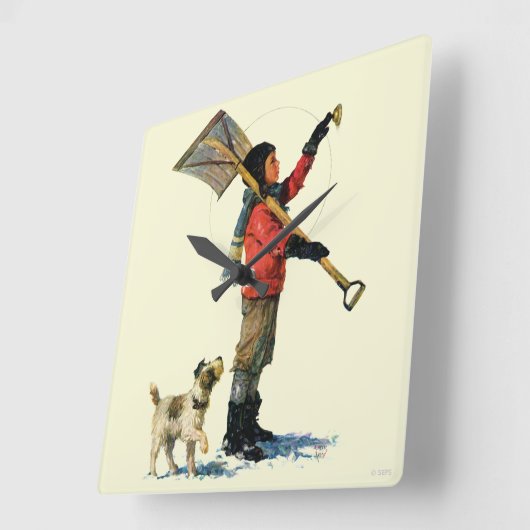 Schneeschuh Quadratische Wanduhr (Winkel)