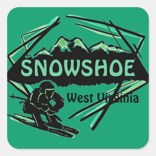 Schneeschuh West Virginia grüne Ski Logo Aufkleber (Vorderseite)