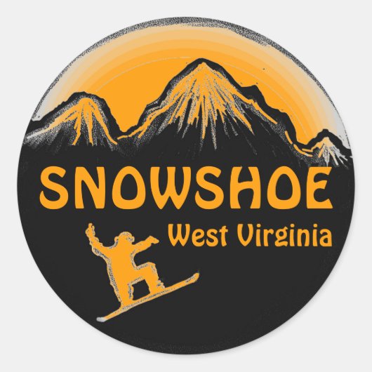 Schneeschuh West Virginia Orangen-Snowboardaufkleb Runder Aufkleber (Vorderseite)