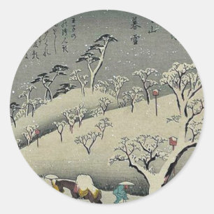 Schneeschuhe in Asukayama durch Ando, Hiroshige Runder Aufkleber