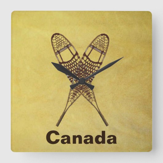 Schneeschuhe Quadratische Wanduhr (Vorderseite)