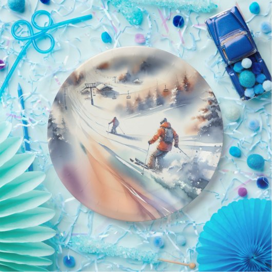 Schneeschuhfahrer im Wasser Pappteller (Party)