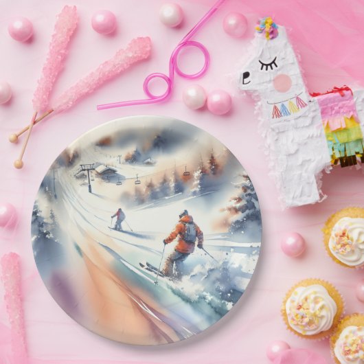 Schneeschuhfahrer im Wasser Pappteller (Party)