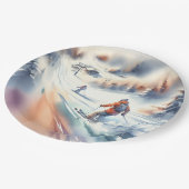 Schneeschuhfahrer im Wasser Pappteller (Schrägansicht)