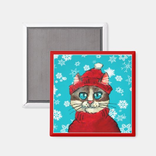 Schneeschuhkatze Winter Weihnachtsmagnet Magnet (Vorderseite/Rückseite)