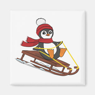 Schneeschuhlaufen Pinguin Niedliche Tiere Winter Magnet