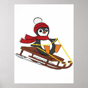 Schneeschuhlaufen Pinguin Niedliche Tiere Winter Poster