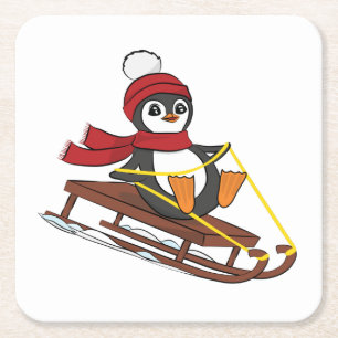 Schneeschuhlaufen Pinguin Niedliche Tiere Winter Rechteckiger Pappuntersetzer