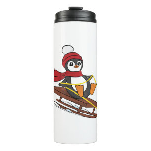 Schneeschuhlaufen Pinguin Niedliche Tiere Winter Thermosbecher